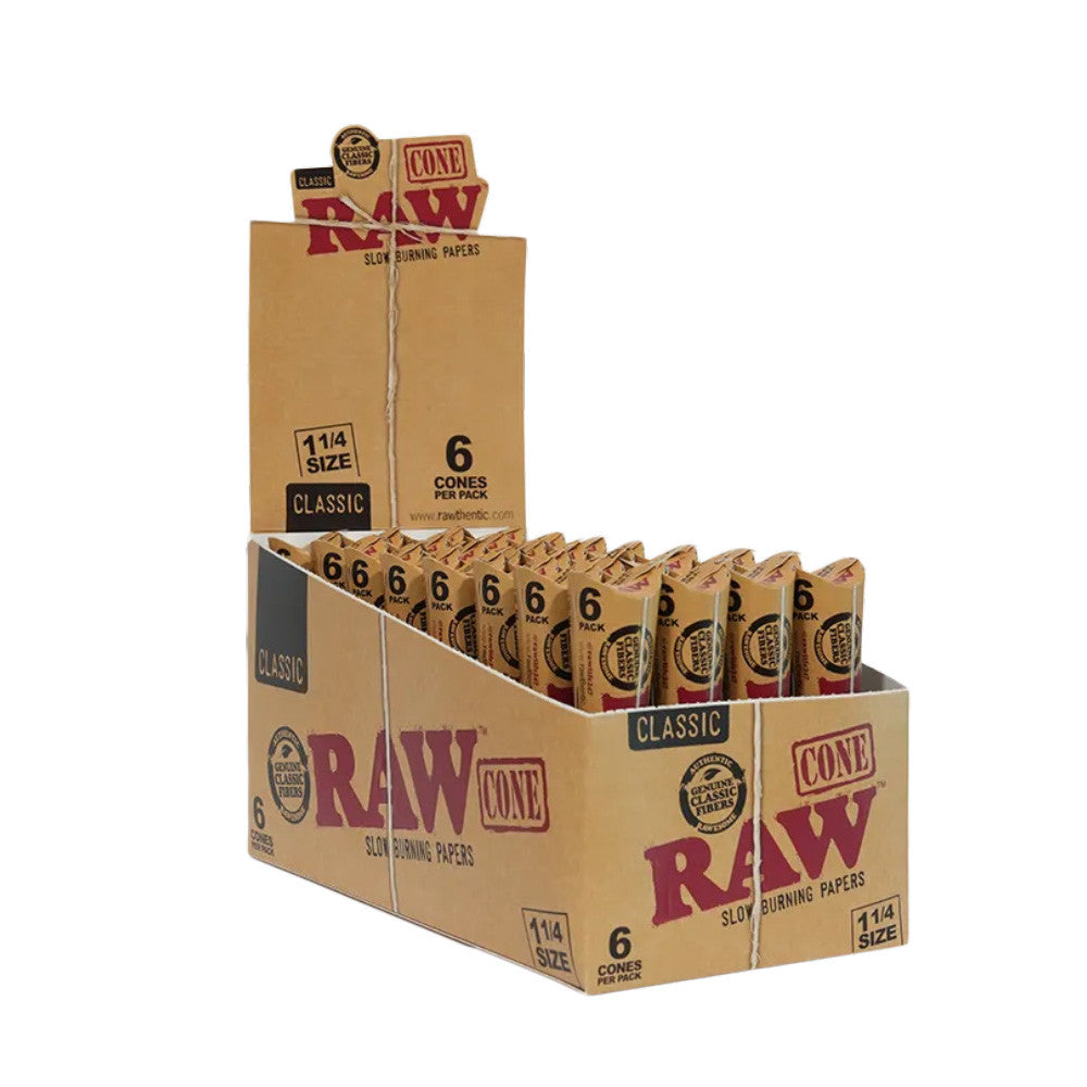RAW Cone Rolling Papers - 1 1/4 Size - 32 Pack - 6 Cones Per Pack