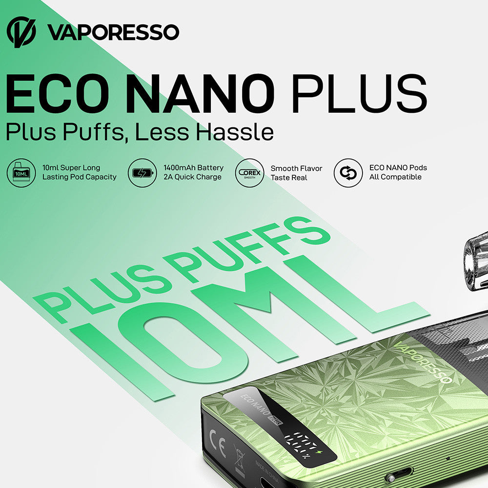 Vaporesso ECO NANO Plus 1400mAh Pod System Starter Kit With Refillable 10ML ECO NANO Pod