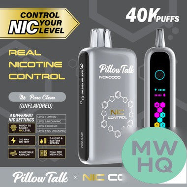 Pillow Talk Nic Control NC40000 Puffs 20ML Disposable Device With Touch To Adjust Nic Level & LED Screen (Texas Compliant)