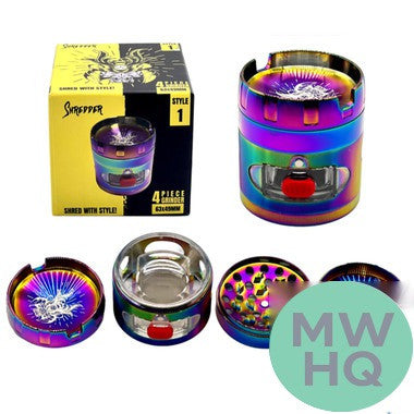 Shredder 4 Piece Large Grinder Window Design With Removable Filter Tray & Ashtray Top - Style 1 - 63mm - 4 Part – Rainbow