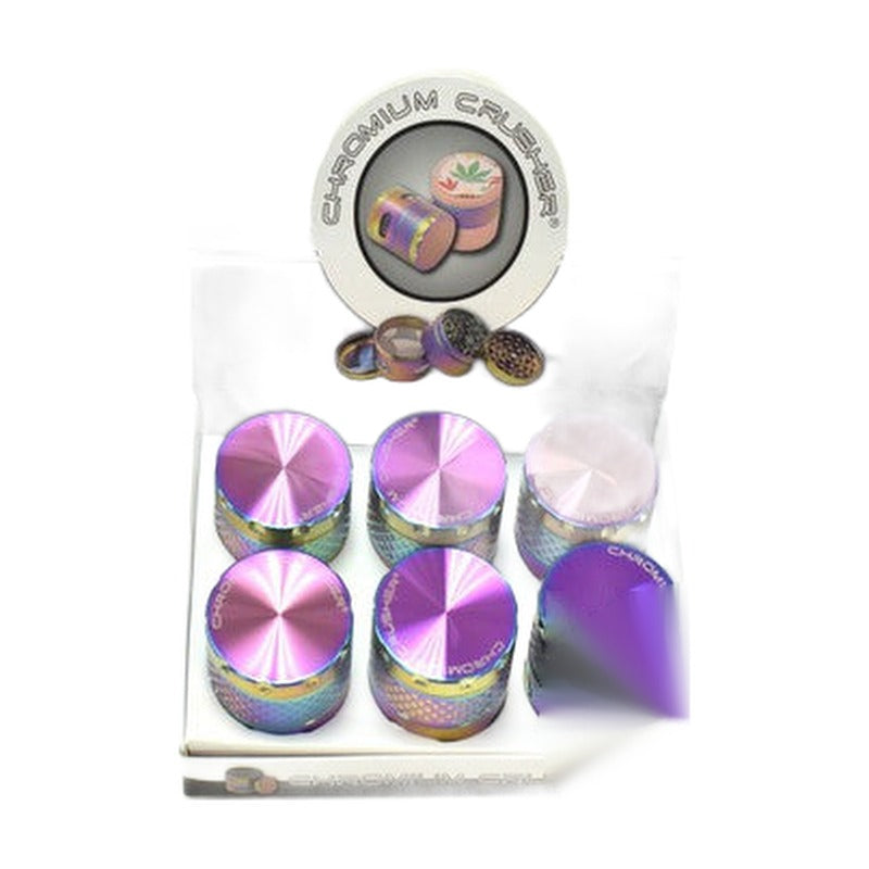 Chromium Crusher Rainbow EZ Grip With Extra Large Storage Grinder - 4 Parts - 2 Inch - Assorted Designs [70395]