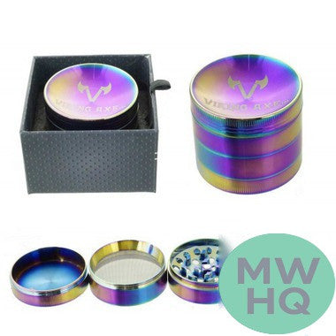 Viking Axe Tobacco Grinder - 50mm - 4 Part - Rainbow [GV002-50RB]