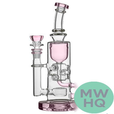 Calibear Fab Klein Recycler Glass Water Pipe Dab Rig With Seed of Life Perc - 460 Grams - 9.5 Inches [GB17-W/O Maria Cap] – Pink