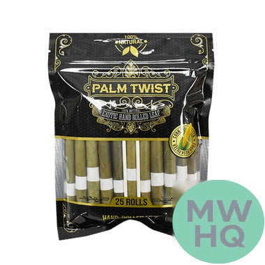Palm Twist 100% Natural Hand Rolled Slow Burning Leaf Rolls - 25 Leaves per Pack