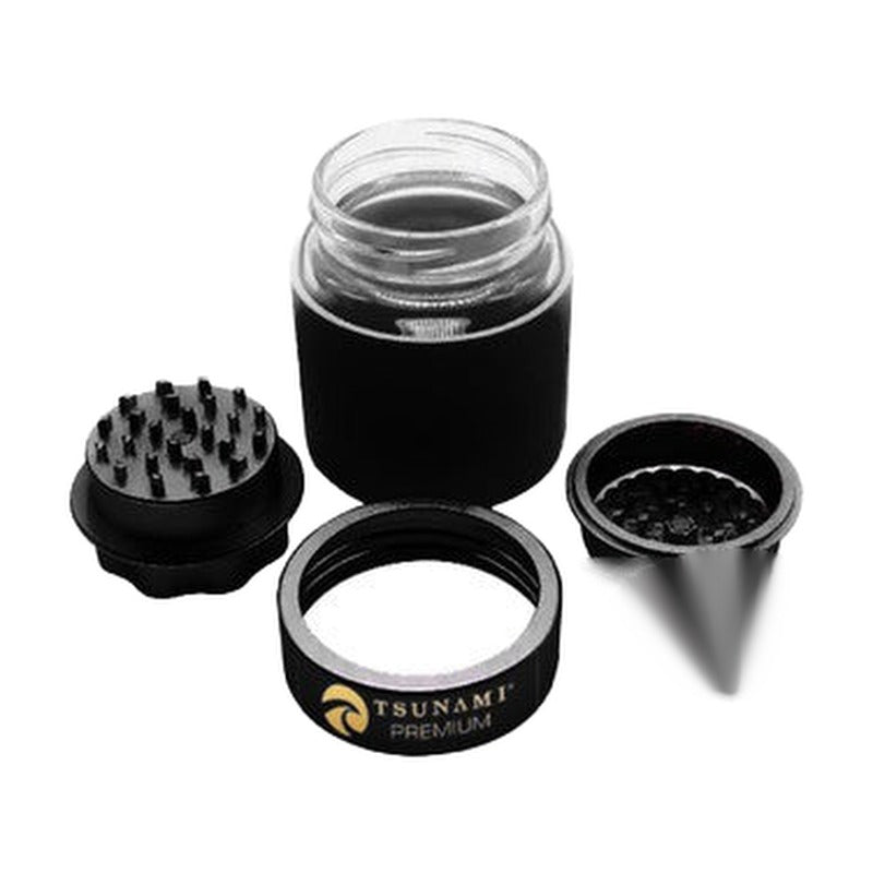 Tsunami Premium Metal Grinder Air Tight Glass Jar With Locking Lid