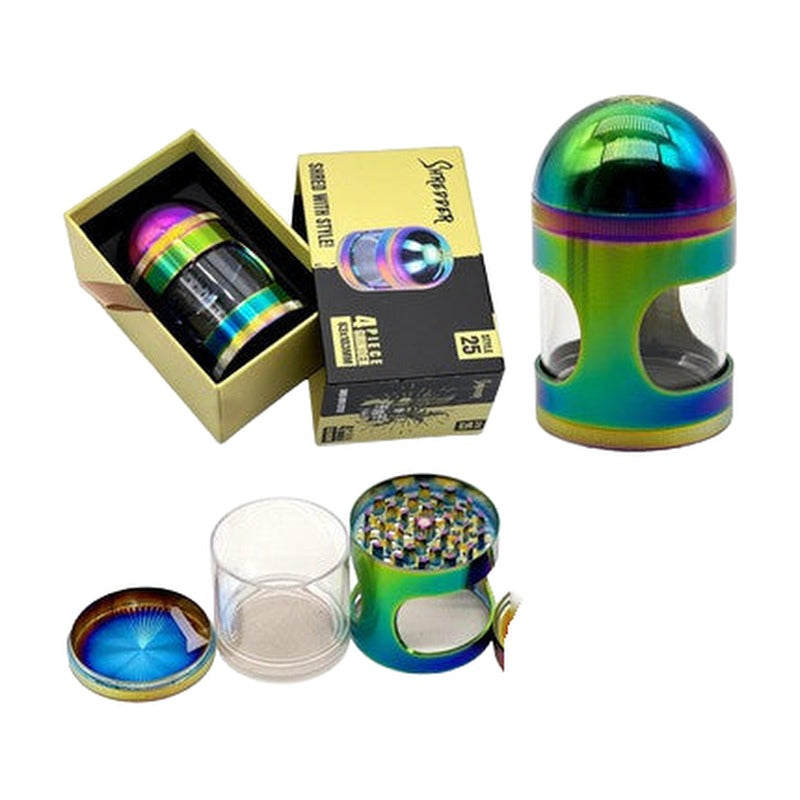 Shredder 4 Piece Large Grinder With Big Window - Style 25 - 63mm - 4 Part – Rainbow