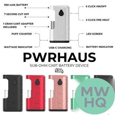 STNR PWRHAUS 950mAh Sub-Ohm Cart Battery Device With LED Screen – Black/Black