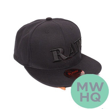 RAW Flat Brim Snapback Black On Black Baseball Cap