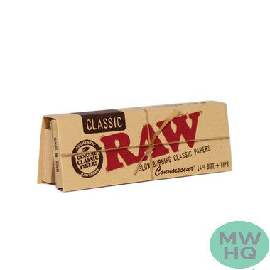 RAW Rolling Papers - Connoisseur 1 1/4 Size + Tips - 24 Pack