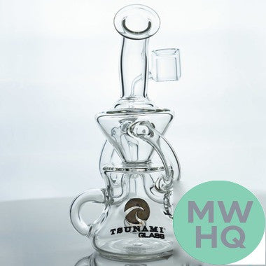 Tsunami Glass Water Pipe Sprinkler Recycler With Diffused Downstem - 315 Grams - 7.5 Inches