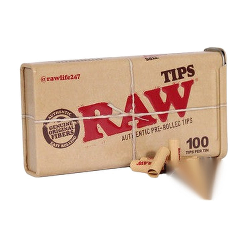 RAW Tips - Natural Slow Burning Pre-Rolled Tips / 100 Tips Per Tin