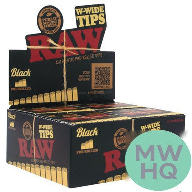 RAW Black W-Wide Pre-Rolled Tips - Pack of 18