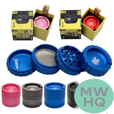 Shredder 4 Piece Large Grinder With Ashtray Top - Style 33 - 62mm - 4 Part - Assorted Colors