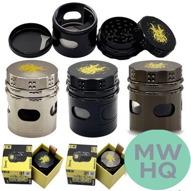 Shredder 4 Piece Small Grinder Studded Grip Design With Horizontal Window - Style 19 - 52mm - 4 Part - Assorted Colors