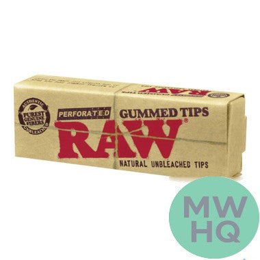 RAW Gummed Tips - Natural Slow Burning Perforated Gummed Tips - Original - 24 Pack