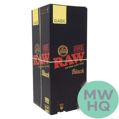 RAW Classic Natural Slow Burning Cone Rolling Papers - 1 1/4 Size - Black Series