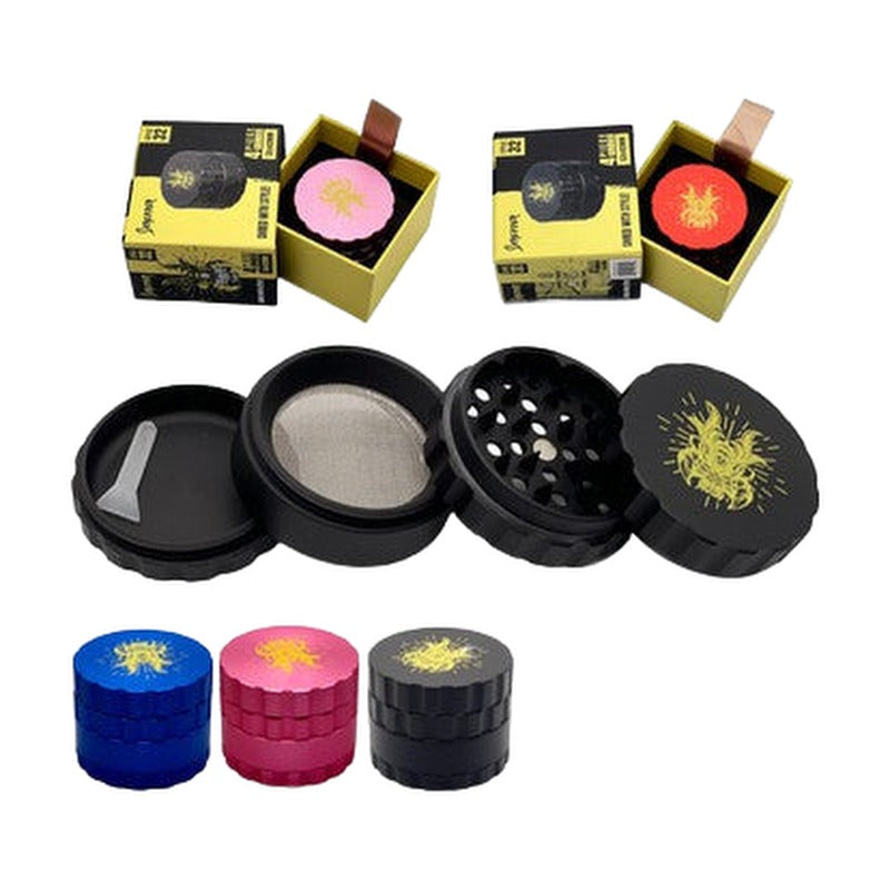 Shredder Medium Grinder Grip Design - Style 32 - 53mm - 4 Part - Assorted Colors