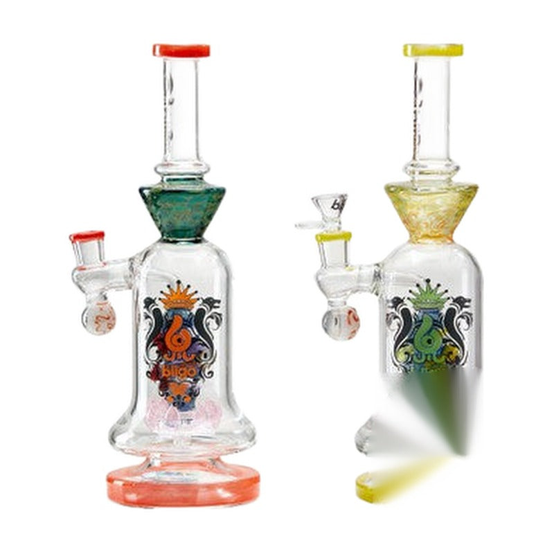 Biigo Glass Water Pipe Thick Base With Eye Ball On Matrix Perc & Straight Neck - 889 Grams - 12.90 Inches - Assorted Colors [GT052]