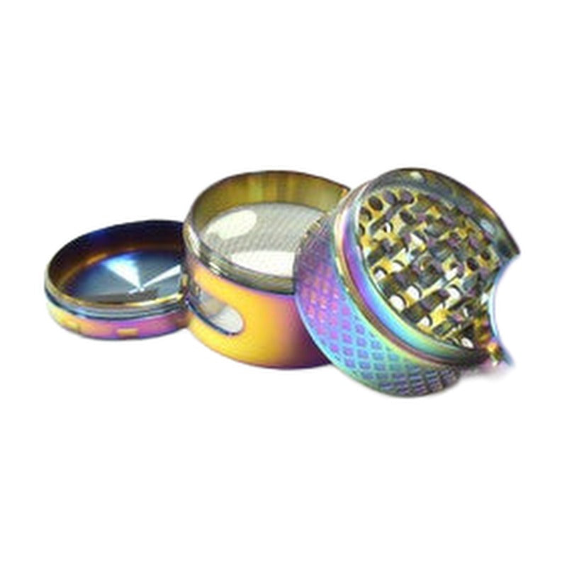 Chromium Crusher Rainbow EZ Grip With Extra Large Storage Grinder - 4 Parts - 2 Inch - Assorted Designs [70395]