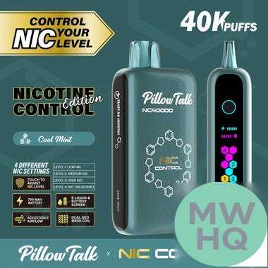 Pillow Talk Nic Control NC40000 Puffs 20ML Disposable Device With Touch To Adjust Nic Level & LED Screen (Texas Compliant)