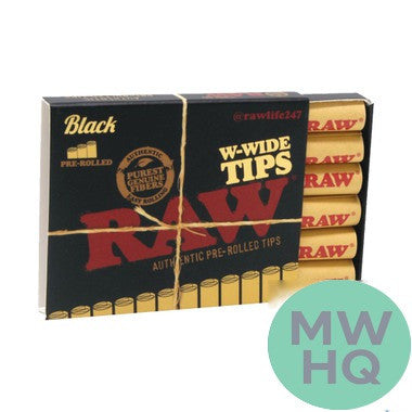 RAW Black W-Wide Pre-Rolled Tips - Pack of 18