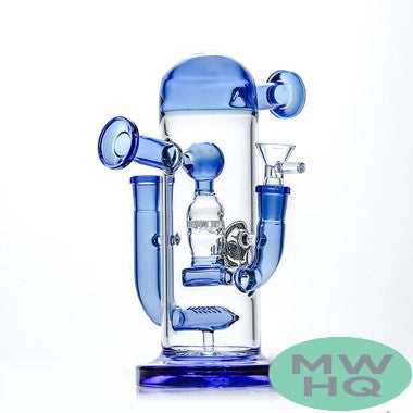 Shadow Glass Water Pipe Recycler Thick Base With Double Mouthpiece & Double Perc - 630 Grams - 8.5 Inches - Assorted Colors [SGE-136]