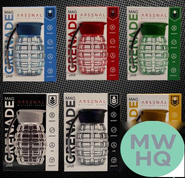 Arsenal Military Grade MAG Grenade Airtight Jar with LED Light & Magnifying Glass - Assorted Colors