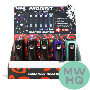 Wulf Mods Pro Digit 400mAh 510 Cartridge VV Preheat Mod Battery - Assorted Colors