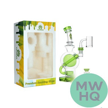 Calibear Colored Ball Glass Water Pipe Dab Rig Thick Base With Seed of Life Perc - 410 Grams - 8.5 Inches [GB325]