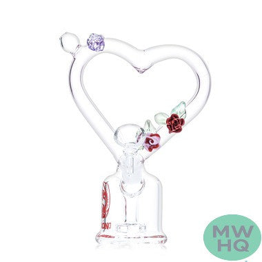 Dragon Glass Floral Heart Compact Water Pipe - 163 Grams - 7 Inches - Assorted Colors [DGE-481]