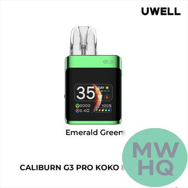 Uwell CALIBURN G3 PRO KOKO 1250mAh Pod System Starter Kit With Refillable 3ML & 2.5ML CALIBURN G3 Cartridge Pod