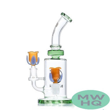 Dragon Glass Flower Theme Thick Base & Bent Neck Water Pipe - 580 Grams - 10 Inches - Assorted Colors [DGE-464]