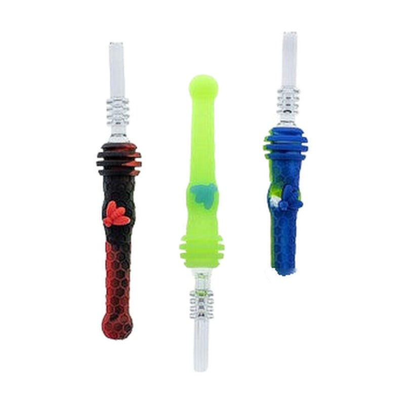 Stratus 4.5" Silicone Bee Honey Dipper With 14mm Quartz Straw