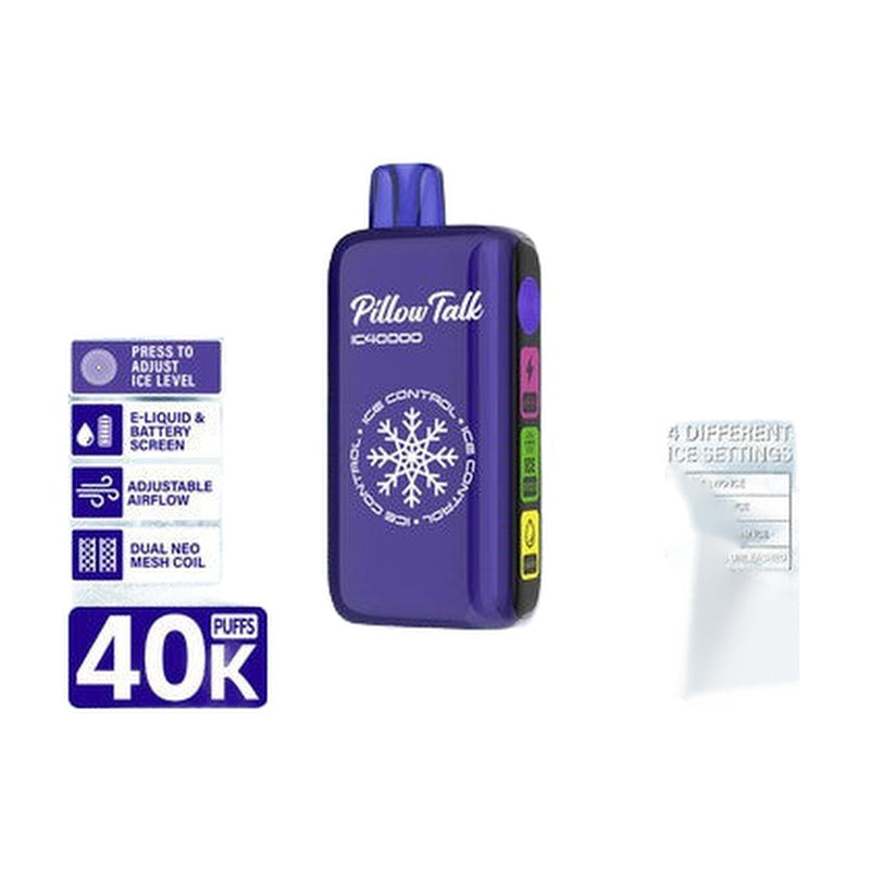 Pillow Talk Ice Control IC40000 Puffs 20ML Disposable Device With Touch To Adjust Ice Level & LED Screen (Texas Compliant)