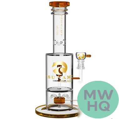 Tsunami Glass Water Pipe With Sprinkler Cube Perc - 15.5 Inches - 1055 Grams