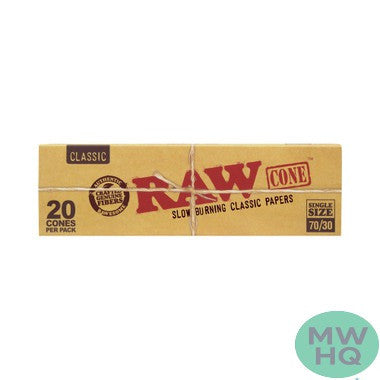 RAW Classic Single Size Pre-Rolled Cones - Pack of 20 Cones