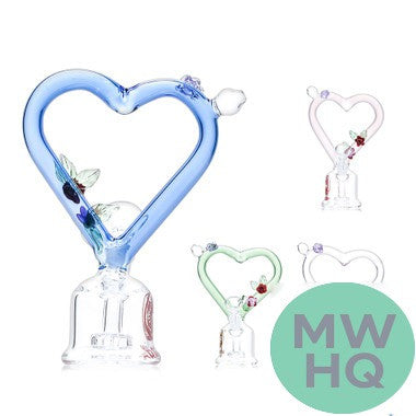 Dragon Glass Floral Heart Compact Water Pipe - 163 Grams - 7 Inches - Assorted Colors [DGE-481]