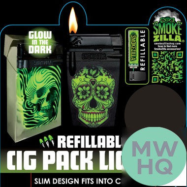 Smokezilla Refillable Cigarette Pack Lighter Glow In The Dark - Assorted Design [25284]