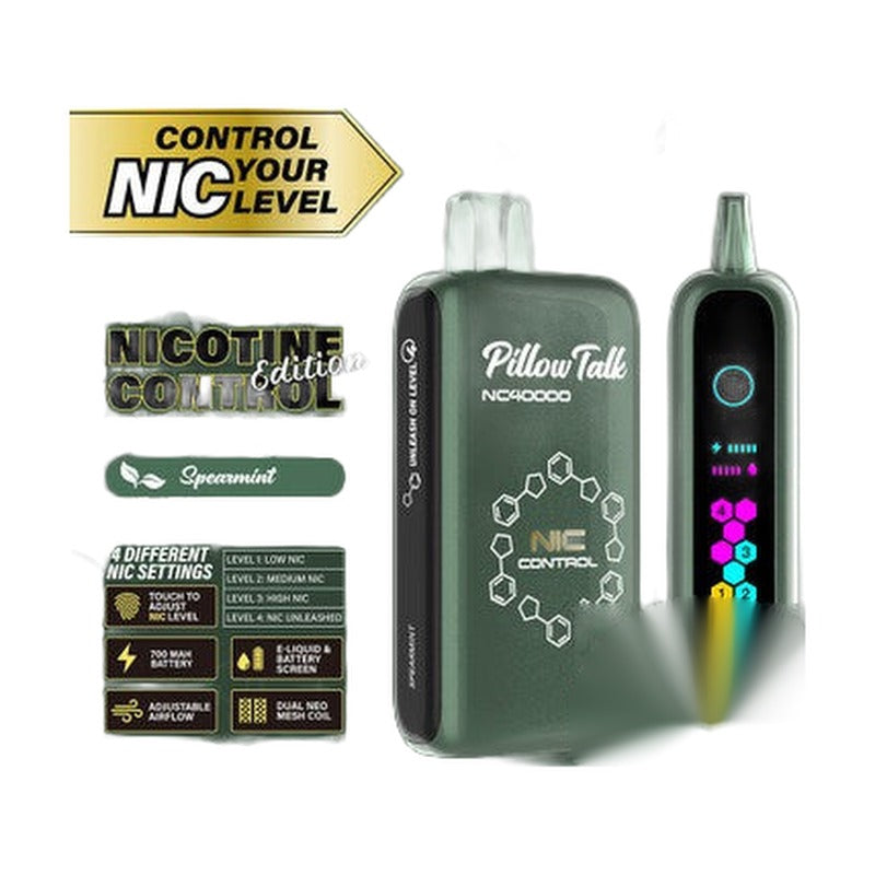 Pillow Talk Nic Control NC40000 Puffs 20ML Disposable Device With Touch To Adjust Nic Level & LED Screen (Texas Compliant)