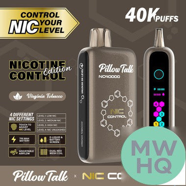 Pillow Talk Nic Control NC40000 Puffs 20ML Disposable Device With Touch To Adjust Nic Level & LED Screen (Texas Compliant)