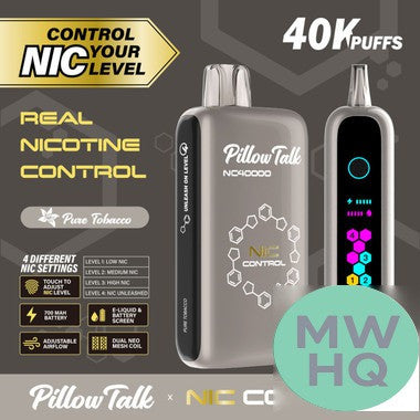 Pillow Talk Nic Control NC40000 Puffs 20ML Disposable Device With Touch To Adjust Nic Level & LED Screen (Texas Compliant)