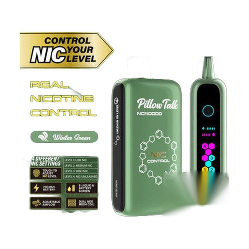 Pillow Talk Nic Control NC40000 Puffs 20ML Disposable Device With Touch To Adjust Nic Level & LED Screen (Texas Compliant)